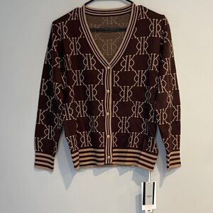 NWT Brown and Tan Monogram Cardigan Size Medium